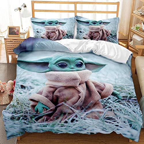 WFKLLL Housse De Couette Baby Yoda, Parure De Lit en Polyester Brossé Doux pour Enfants Garçons Décoration De Chambre avec 2 Taies d'oreiller (Style B,220 x 240 cm) Cover