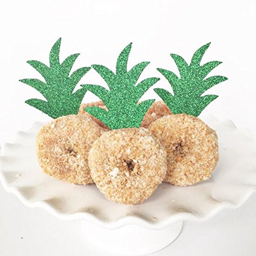 Pineapple Donut Cupacke Topper Glitter Green Cake Picks Hawaiian Luau Tropical Party Decoration Bridal Baby Shower Birthday Wedding Summer Theme