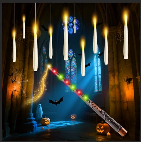 Besight 20 Stück LED Schwebende Kerzen mit Zauberstab Fernsteuerung 2 Timer Funktionen Batteriebetrieben LED Hängende Flackernde Floating Candles für Halloween Deko Weihnachtsdekoration
