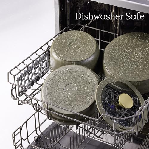 Carote 9pcs Ceramic Cookware Set with Detachable Handles, Pots and Pans Set Non Stick, RV Kitchen Cooking Pot and Pan, Dishwasher Safe, Non-toxic Induction Cookware PFAS and PFOA Free, Green - Image 6