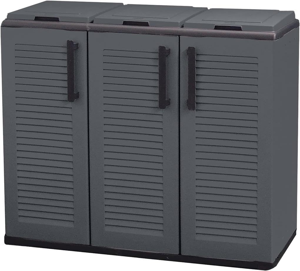 Maury's Armadietto Pattumiera 300 Lt per la Raccolta Differenziata Da Esterno e Interno 3 Vani Separati 102x37xh84 cm con Anelli Portasacco Scomparti per Rifiuti e Ante Antracite (3 Scomparti) 3 Scomparti | 300 Lt