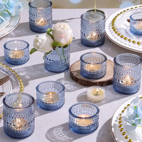 30 Pcs Blue Votive Candle Holders Glass Candle Holders Bulk for Wedding Table Centerpiece Something Blue Bridal Shower Baby Shower Summer & Everyday Home Decor