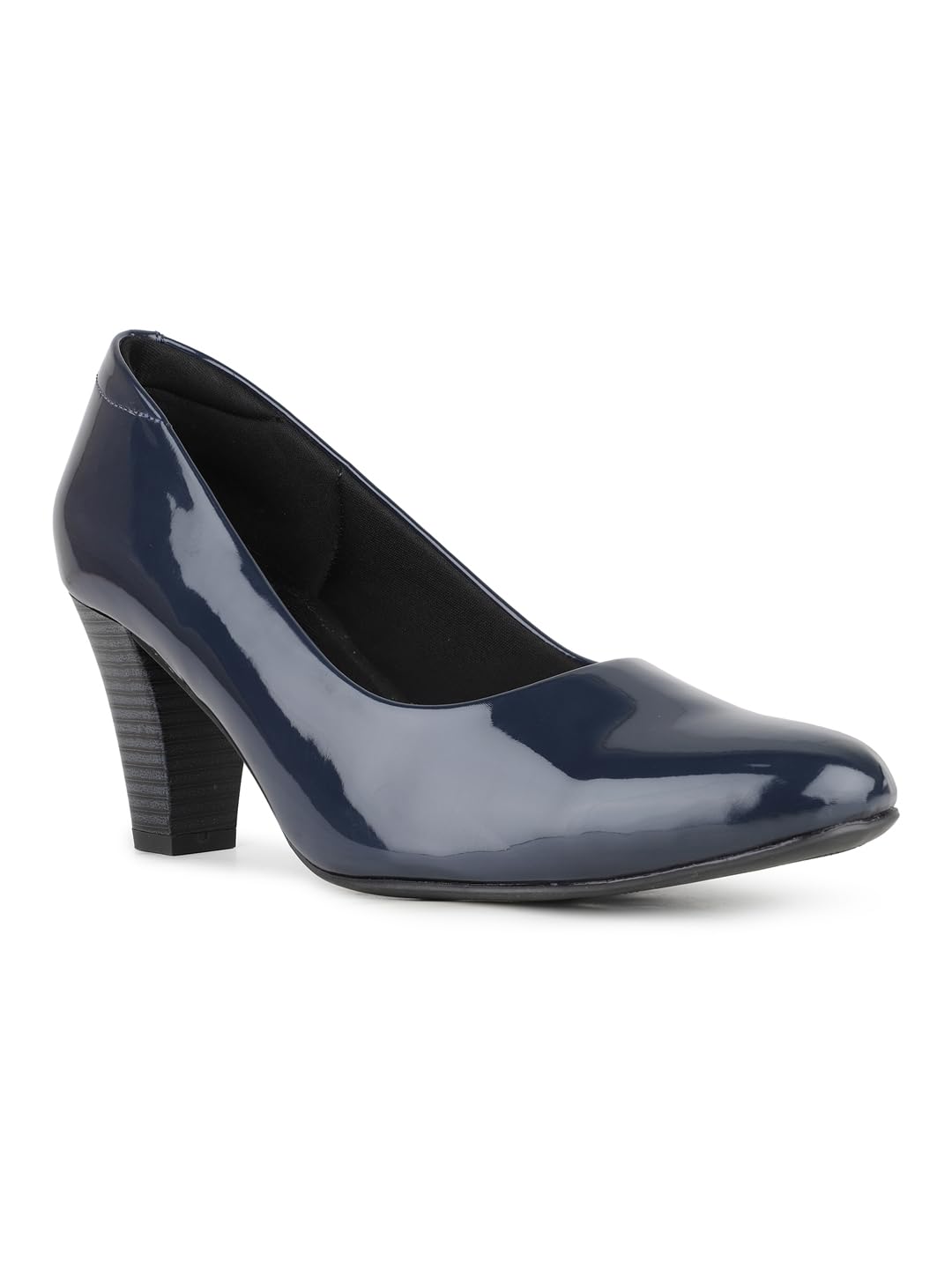 Womens Women Navy Solid Pointed Toe Block Heel Pumps Pump-image-37