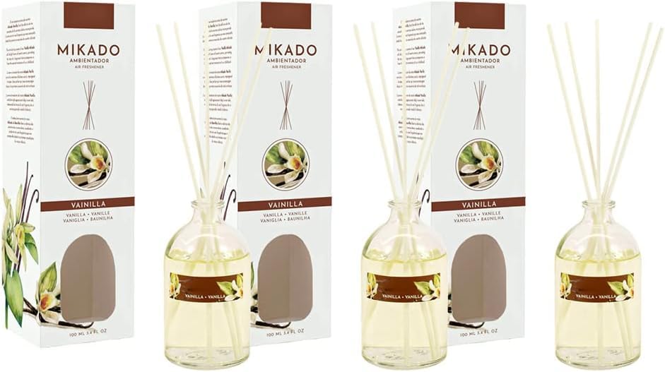 PCMOVILES Mikado Ambientador Vainilla 100 ml – Pack de 3 Unidades – Aroma Fresco y Natural – Difusor de Varillas para Casa, Oficina y Armario