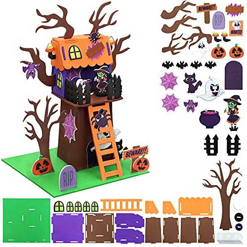 JOYIN 2 Stück Halloween 3D Bastelset für Kinder - Schaumstoff Spukhaus, Baumhaus und Kürbis Spukhaus - Kunst und Bastelset für… – Ansicht 3