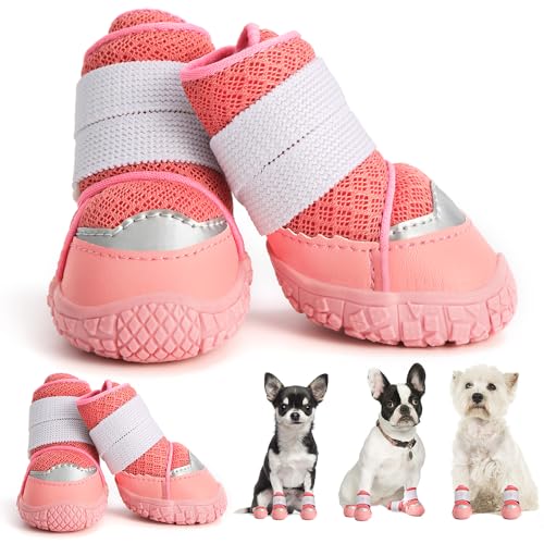 Dog-Shoes-for-Small-Dogs-Boots-for-Winter-Snow-Hot-Pavement-Outdoor-Dog-Boots-Paw-Protector-for-Hiking-and-Running-Breathable-Dog-Booties-with-Adjustable-Straps-and-Anti-Slip-Soles-4PCS