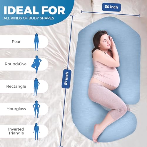 Image of Pregnancy Pillows for Sleeping - 57-Inch Maternity Pillow for Pregnant Women with Removable Washable Cover - Support for Back, Belly, Neck, Legs, & Hips - V C U Shaped Full Body Pillow