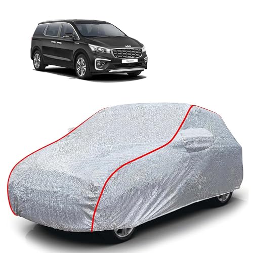 Image of Sulfar 100% Waterproof Car Body Cover Compatible with Mirror for Kia Carnival (Triple Stitched, Full Bottom Elastic, Magic Silver with Red Piping)