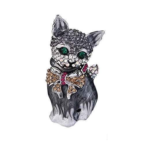 Image of EVER FAITH Austrian Crystal Lovely Plump 3D Bowknot Cat Brooch Enamel Pet Animal Kitten Brooches Dress Suit Sweater Scarves Accessoriesfor Women