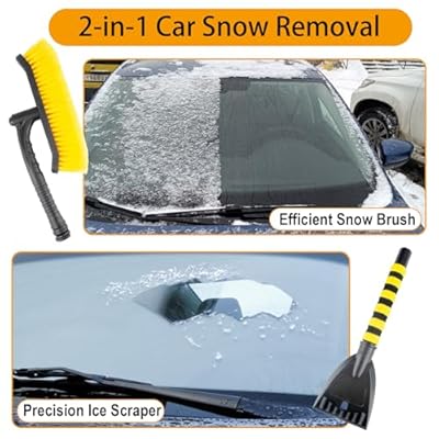 ecocstm 25.5 Car Snow Brush and Detachable Ice Scraper, Snow Shovel for Car Window with Foam Grip and 360 Pivoting Brush Head, Snow Shovel for Car Window, Winter Accessories for Cars, Trucks, SUVs