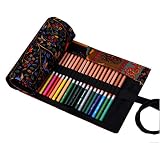 Hillento Canvas Handmade National Wind Happy Tree Pencil wrap Pen Color Pencil Bags Hold for 48 Colo