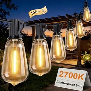 100FT Outdoor String Lights, Waterproof Patio Ligh...