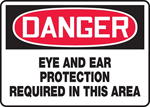 Plaque de signalisation danger protection yeux et oreilles requise 10x14
