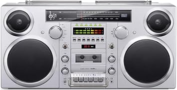 Portable Bluetooth CD Player Boombox - Retro Cassette Player with AM/FM Radio, CD/USB/Cassette/Bluetooth/AUX Input, Built-In Speaker and High Fidelity Sound in Black
