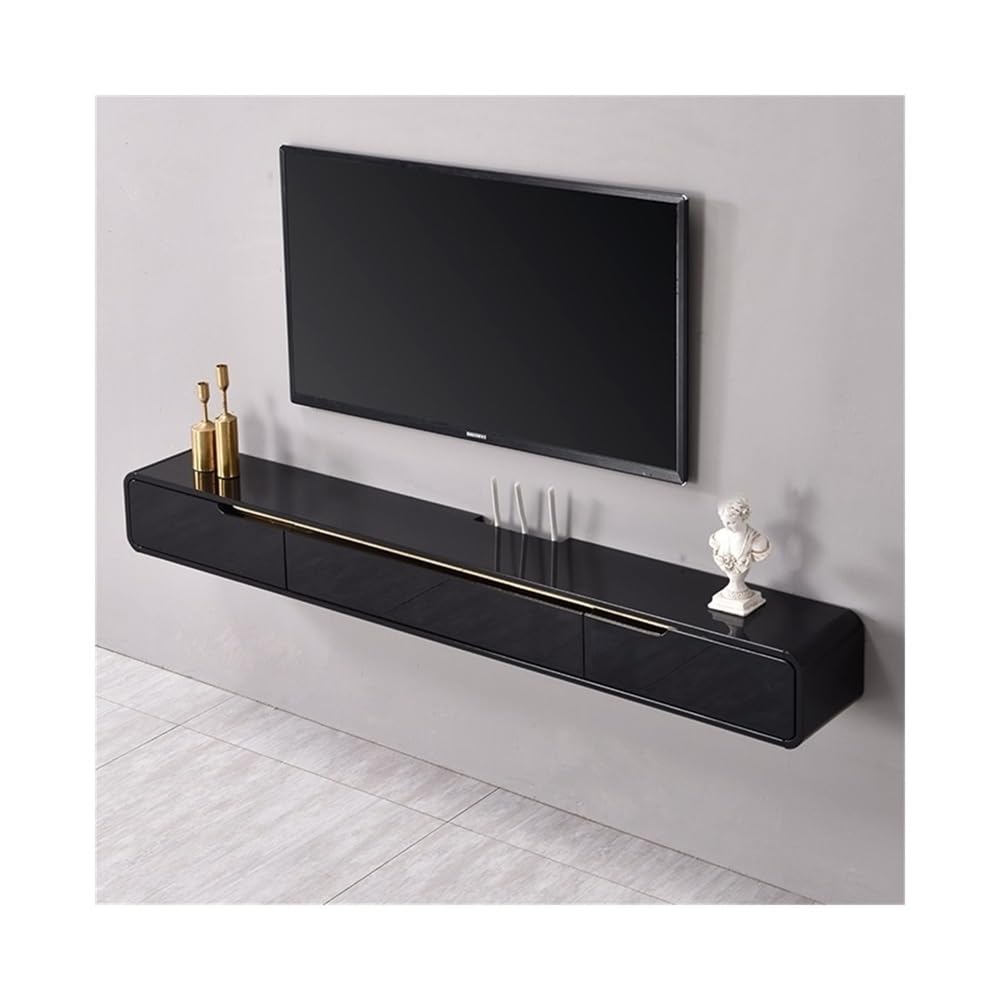 YUANCHUTOP Wall Mounted TV Stand - Minimalist Floating TV Cabinet, Small Wall-Mounted Storage Rack for Living Room, Modern TV Console with Shelves, Black Floating Entertainment Center