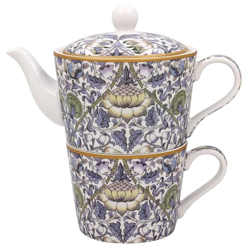 The Leonardo Collection Lodden Tea for One par William Morris | Théière et tasse en porcelaine | Design floral d'art et d'artisanat | Cadeau élégant pour les amateurs de thé | Service à thé compact