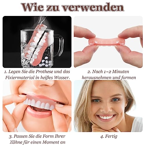 SPOKKI 4 Paar Gefälschte Zähne, Falsche Zähne Veneers, Kosmetische Zahnabdeckung, Zahnprothese Künstliche, Temporäre Zähne, Provisorische Zahnprothese für Frauen Männer