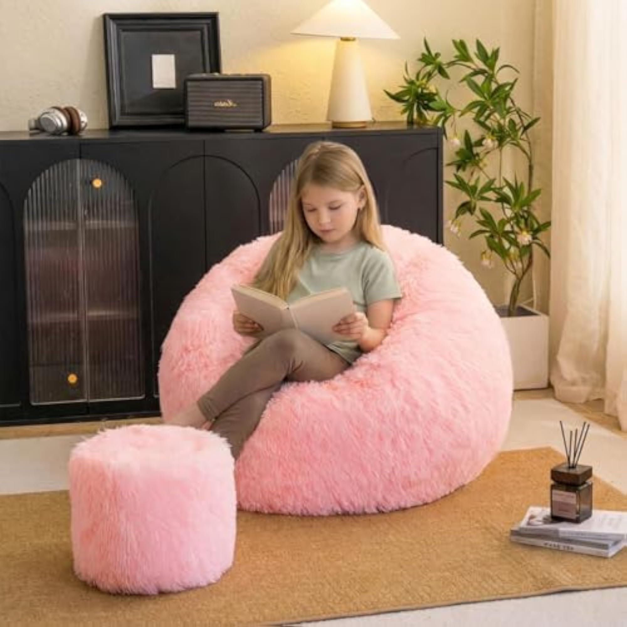 Fluffy Faux Fur Bean Bag Chair Cover, Pink