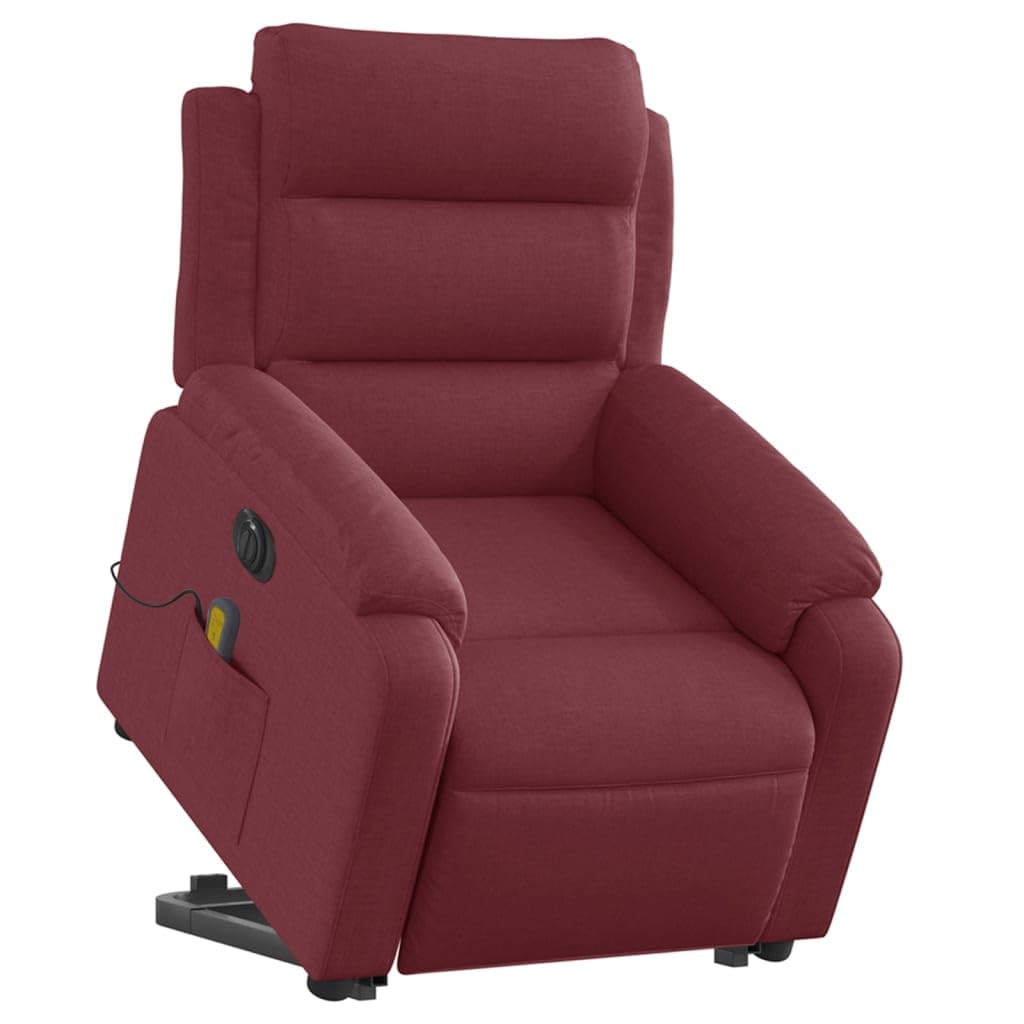 Sillón elevador eléctrico reclinable con 6 puntos de vibración, tejido rojo vino, función de elevación e inclinación a 135 grados, estructura estable