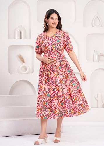 Image of JAIPURFAME Stylish Women's Pure Cotton All Over Printed Kurti Gown, Maternity Dress, and Feeding Dress - Comfortable and Elegant Maternity Wear for Women