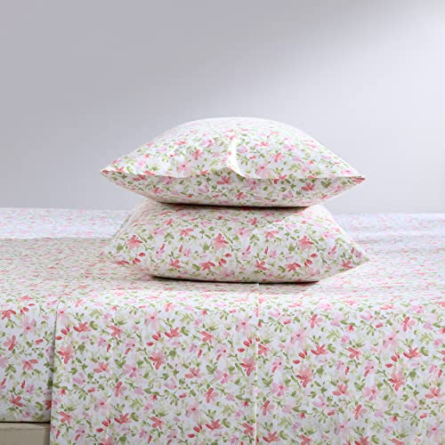 Laura Ashley - Twin Xl Sheets, Cotton Percale Bedding Set, Crisp & Cool Home Decor (Norella Pink, Twin Xl) #TOP2