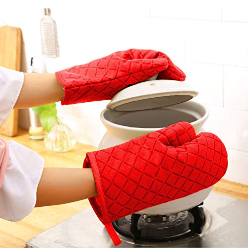 Silicone Oven Gloves - Heat-Resistant Non-Slip Kitchen Mitts for Grilling, Baking, and Cooking (Red) - Image 5