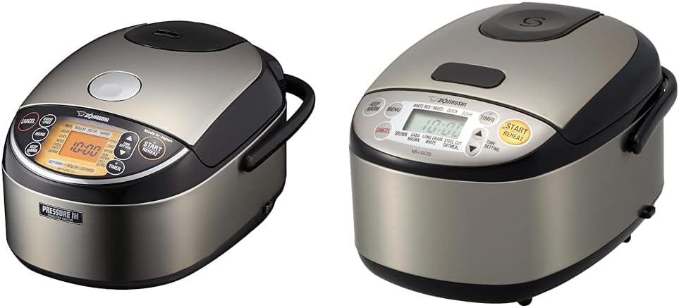 Zojirushi NP-NWC10XB 5.5-Cup Pressure Induction Heating Rice Cooker and Warmer (Stainless Black) & NS-LGC05XB Micom Rice Cooker & Warmer, 3-Cups (uncooked), Stainless Black