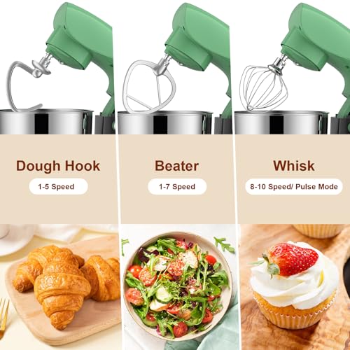 Vezzio Small Stand Mixer,1500W 10-Speed Food Mixers For Baking, 5.5L Dough Mixer,Easy to use and Lightweight,Food Mixer For Baking,Cake And Most Home Cooks(GreenGray) - Image 4