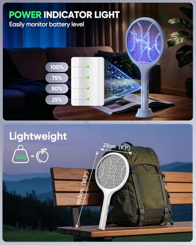 Raquette moustique électrique VIWAVE 4000V avec base et charge USB-C - 8
