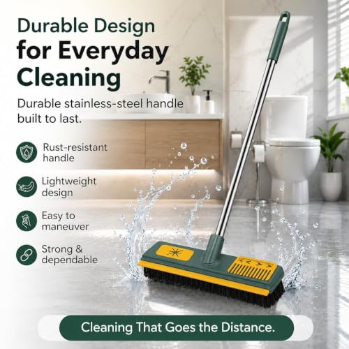 Image of Recluse Bathroom Cleaning Brush with Wiper, 2-in-1 Long Handle Floor Scrub Brush, 180 Rotating Toilet Cleaning Brush, Bathroom Tiles Cleaner, Floor Squeegee Wiper for Kitchen, Toilet & Bathroom