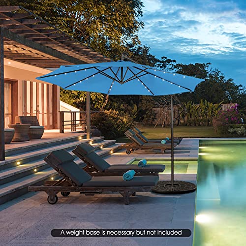 Tangkula 10 ft Cantilever Umbrella w/32 Solar-Powered LED Lights, Functional Tilting System & Hand-Crank Mechanism, Colorfast Solution Dyed Canopy, Patio Offset Umbrella for Backyard, Poolside, Market