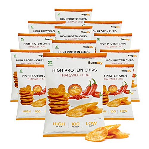Supplify Protein Chips - Eiweiß Snack zum Abnehmen oder Muskelaufbau - die leckere Alternative zu Protein-Pulver oder -Riegel (50 g (24er Pack), Thai Sweet Chili)