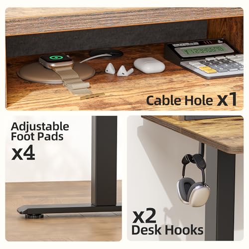 Image of TIQLAB Standing Desk with Two Drawers, Stand Up Standing Desk Adjustable Height, Electric Sit Stand Table with Storage Shelf and Splice Board, 48 * 24 inch, Rustic Brown