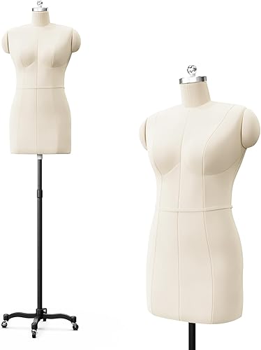 Miniatura 10 de Bonnlo Maniquí de costura femenino, talla 14, forma de vestido para exhibición y diseño a medida, torso ajustable en altura con base de metal