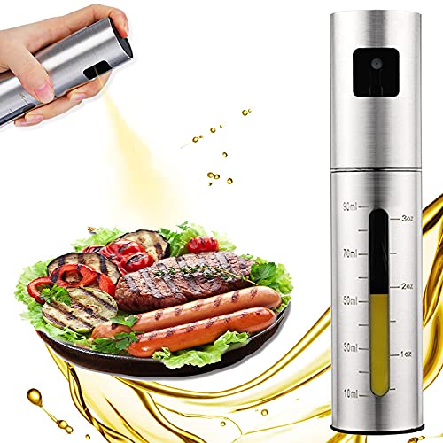 Oil Sprayer for Cooking - Oil Spray Bottle, 100ml Olive Oil Sprayer for Kitchen, Oil Dispenser for Kitchen Portable with Scale, Stainless Steel Oil Spray Bottle Leak Proof Top-Cap for BBQ, Air Fryer, Baking, Roasting, Grilling, Kitchen Gadgets
