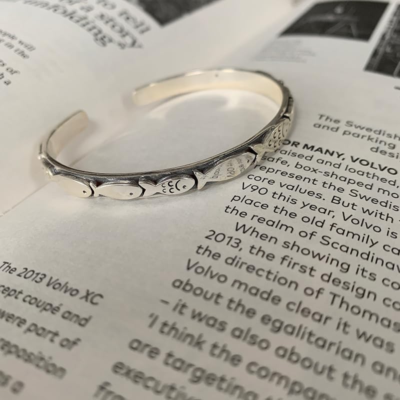 Chunky Fish Bangle Bracelets For Women Men, Retro Sealife Lovers Relief Textured Open Cuff Adjustable Statement Jewelry Gift4