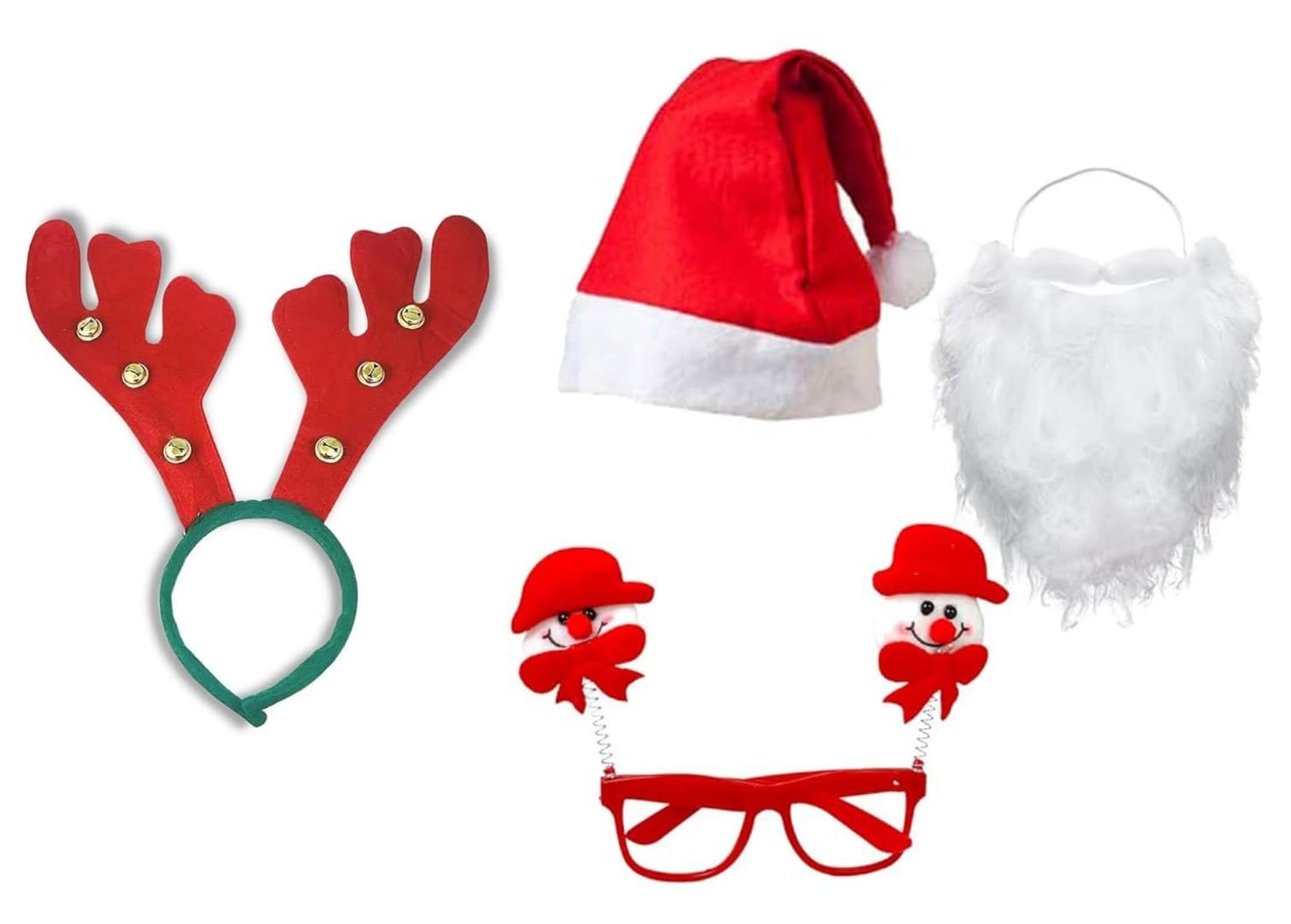 Brijsun InnovationsChristmas Items Santa Claus Accessories For Kids/Adults Combo 1 Santa Beard,1 Cap,1 Goggles & 1 Raindeer Band