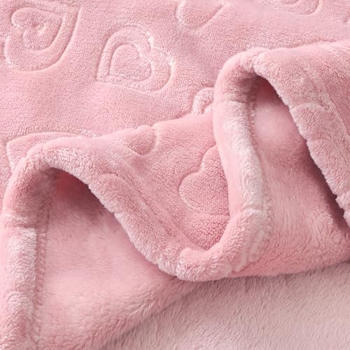 Image of BORITAR Baby Blanket with Heart Design for Girls Ultra Soft Fleece Warm and Lightweight Blankets for Infant Toddler Newborn, 30x40 Inch, Blush Pink