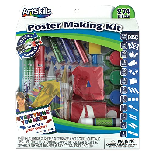 Artskills Poster Making Kit, Project and Crafts Supplies with Markers, Stencils, Letters, Glitter, Glue and More, 274 Pieces