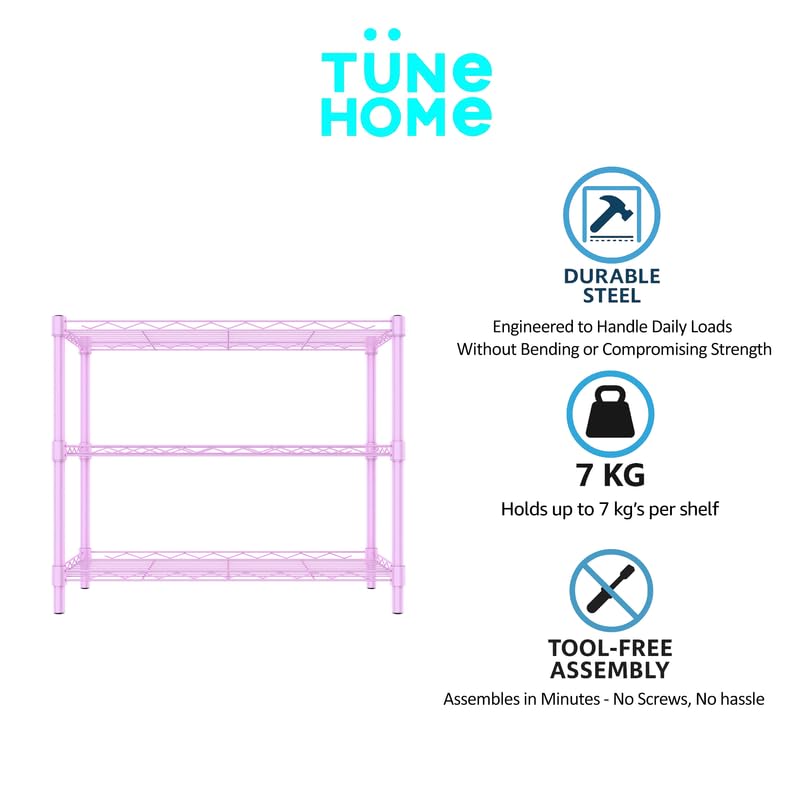 Image of 3-Shelves Counter Top Heavy Duty Steel Storage Rack | Multipurpose Shelving Unit for Kitchen, Home & Utility