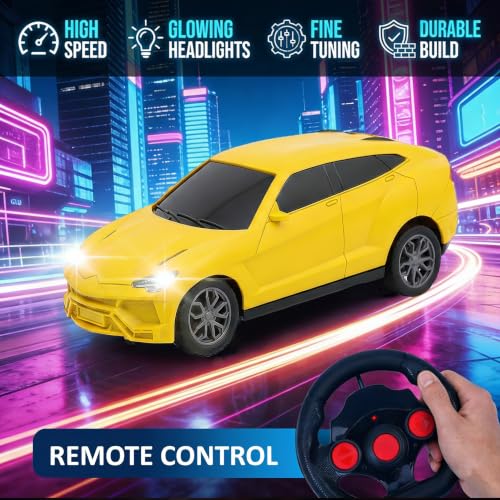 Image of Gooyo GY-448JM Rechargeable Remote Control Car Toy | Yellow Color, Power Source: Lithium Rechargeable Battery for Car (Included) & 2xAA Battery for Remote Controller (Not Included)