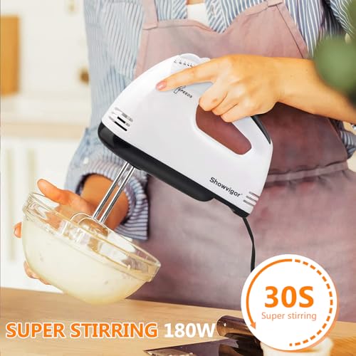 Frullatore manuale elettrico a 7 livelli, incluso 2 fruste, 2 ganci per impastare in acciaio inox, 1 frusta, lavabile in lavastoviglie