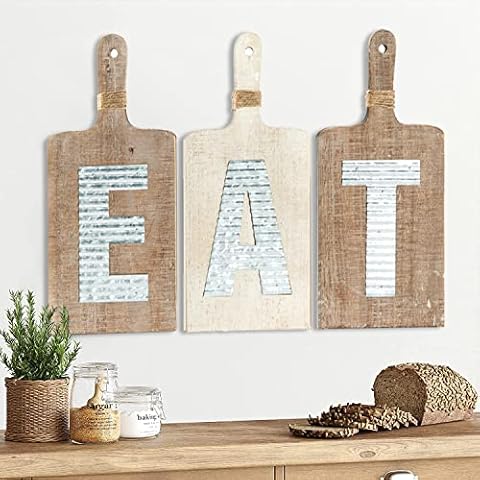Large EAT Wood Kitchen Sign for Kitchen Wall Decor, Rustic Farmhouse Kitchen Wall Art, Vintage Wooden Plaque With Eat Letters for Kitchen, Distressed Finish 15 x 7 Inchs Each Cover