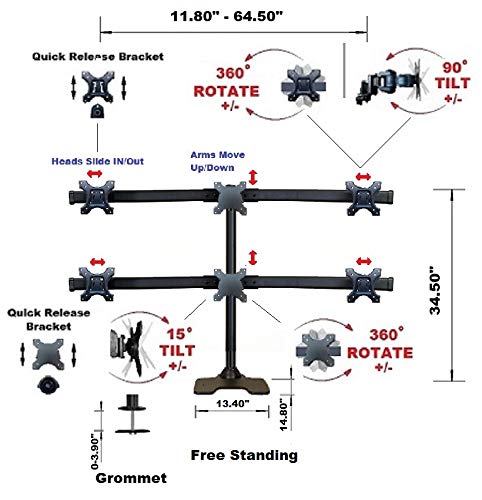 Easymountlcd Ezm Deluxe Hex Monitor Mount Stand Free Standing With Grommet Mount Option Supports Up To 6 28" (002-0023) #TOP6