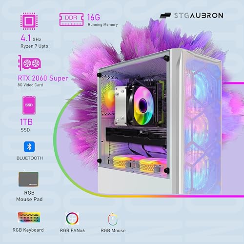Image of STGAubron Gaming PC Desktop, GeForce RTX 2060 Super 8G, AMD Ryzen 7 Pro 2700 up to 4.1G, 16G DDR4, 1T SSD, WiFi 6, BT 5.0, RGB Fan x6, Windows 11 Home