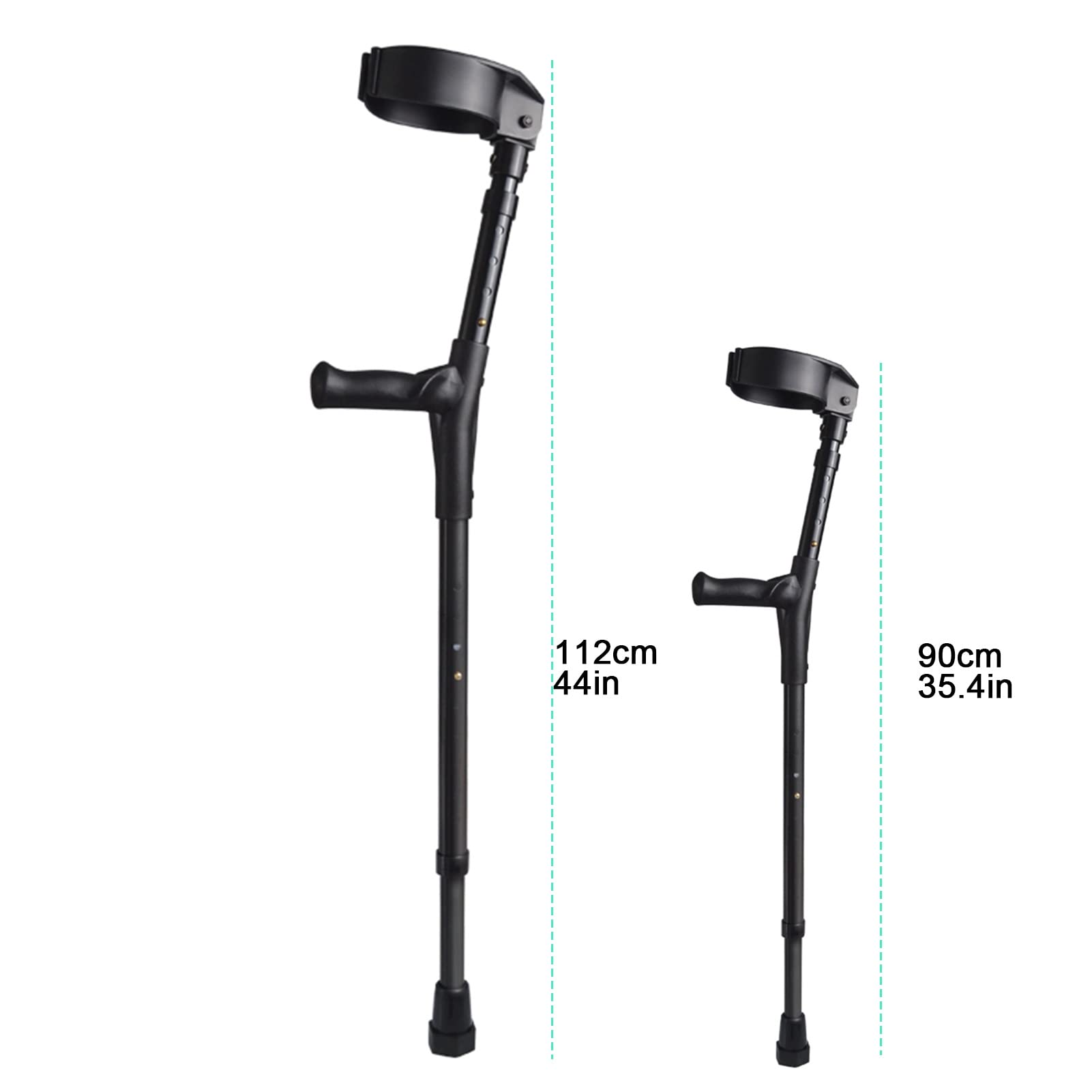 Muletas de antebrazo para niños, muletas de Codo telescópicas, manijas ergonómicas, muletas de Manos Libres, Aluminio, 1 par (Color : Black)