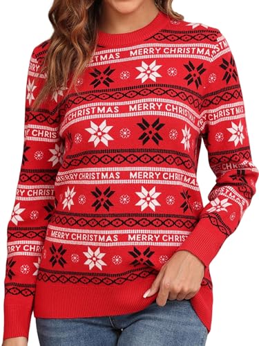 Image of QIXING Christmas Jumper for Women, Red Snowflake, XS
