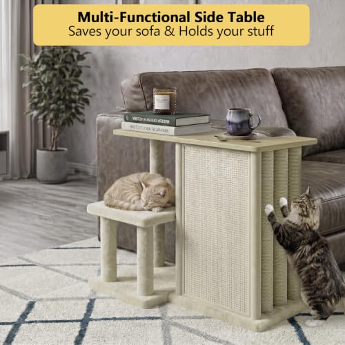 Image of Homegroove Cat Scratching Post, Mushroom Shaped Tall Scratch Post with Large Stable Round Base, Sisal Cat Scratcher Furniture for Indoor Kittens and Adult Cats (Natural Wood - Right)