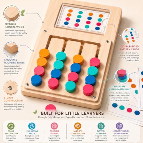 Image of PLUSPOINT Wooden Slide Puzzle Brain Teaser for Kids Ages 4-10 - Colour Matching Board Game, Educational Learning Toy & Travel Activity for Boys & Girls