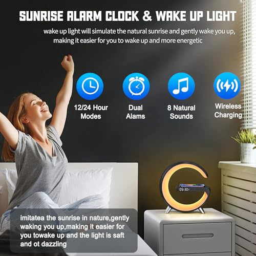 Image of 4 In 1 Smart LED Table Lamp, Alarm Clock, Wireless Charger, Night Light, Bluetooth Speaker with App Control, Bedside Lamp for Bedroom, Office, Home Decor, Family, Girls Boys Birthday Festival Gifts